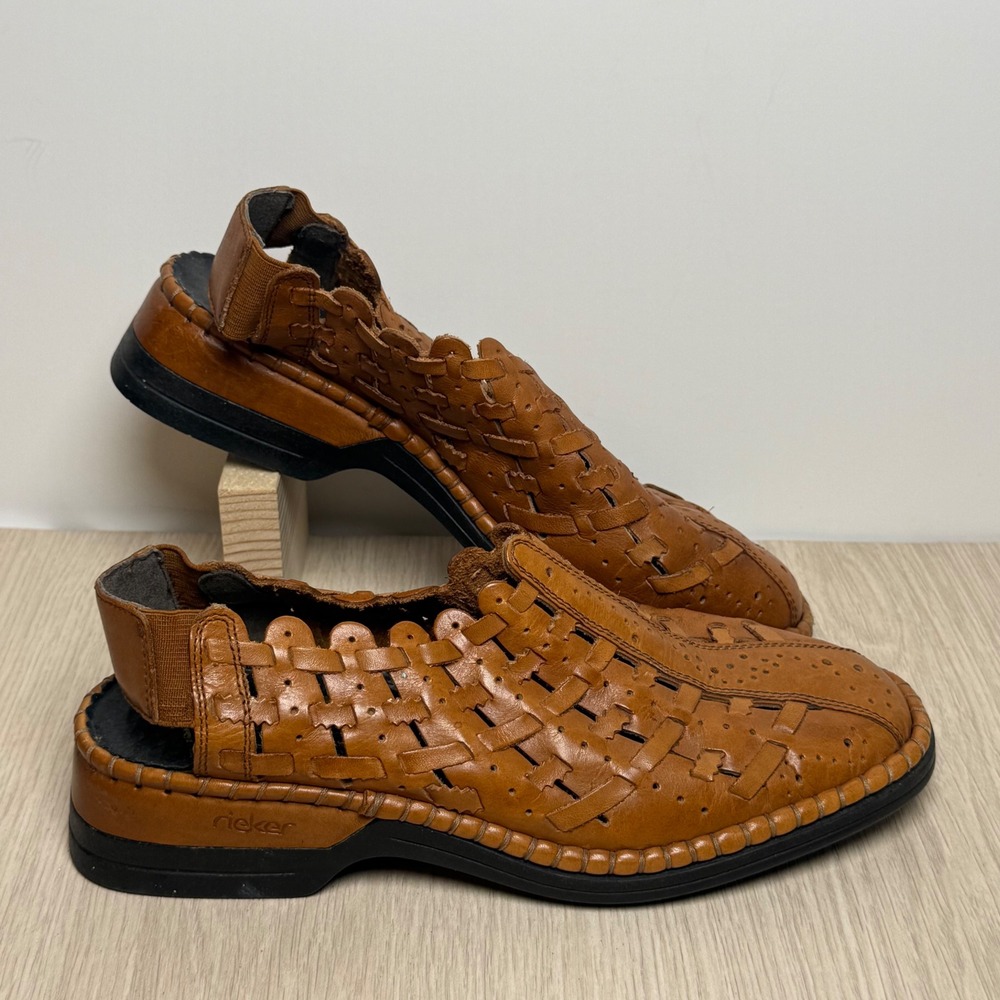 Sandals Rieker Womens 37 Brown Woven Leather Huarache Slingback Antistress